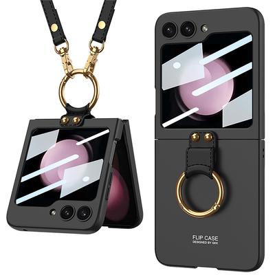 Ремешок с металлическим кольцом, чехол на 360 градусов для Samsung Galaxy Z Flip 5, защита экрана камеры, противоударные чехлы для телефонов, чехлы 5G