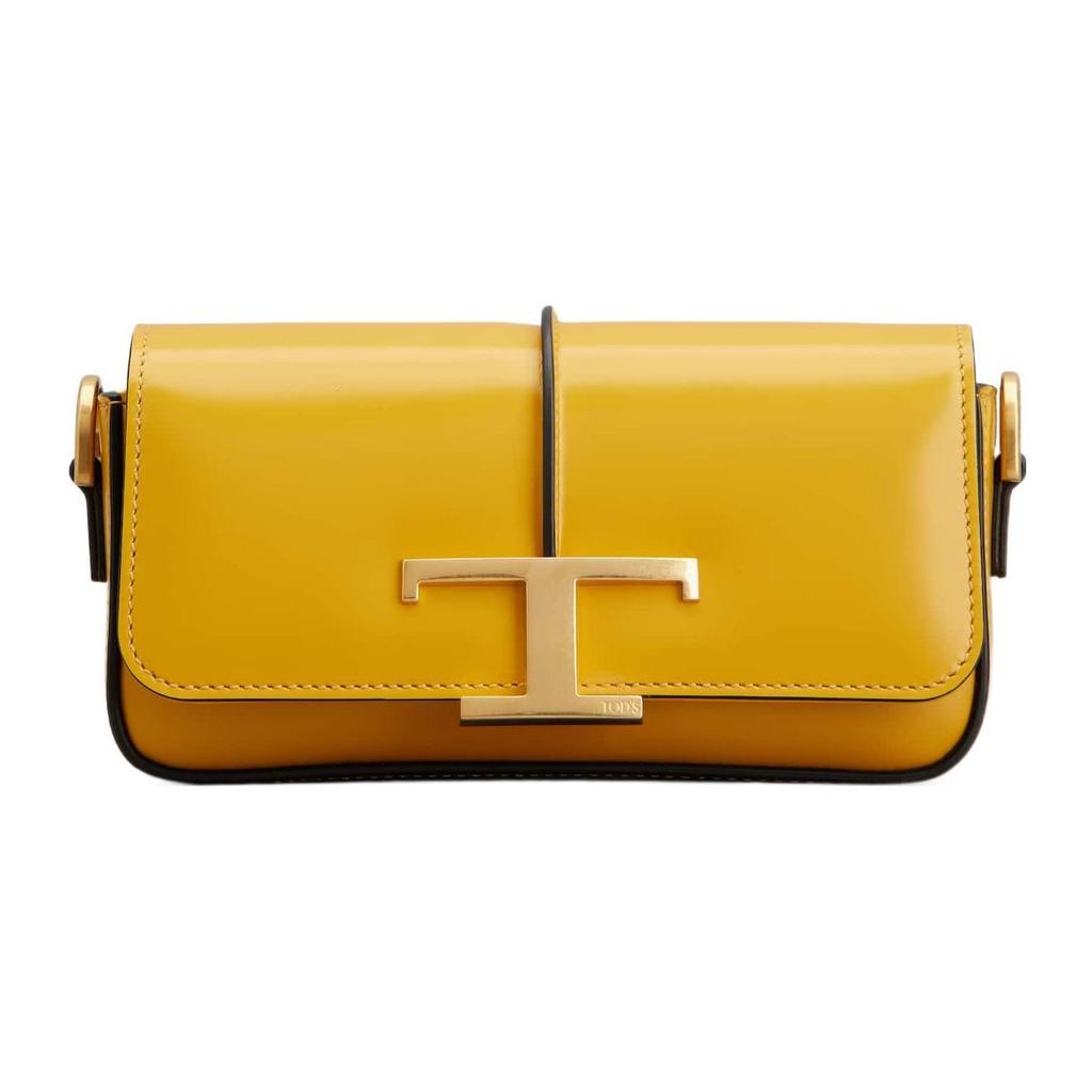 Tods Timeless T Металлическая Т-образная пряжка Съемный плечевой ремень Кожаная мини-сумка через плечо Женские сумки Желтый XBWTSAR0100KETG219