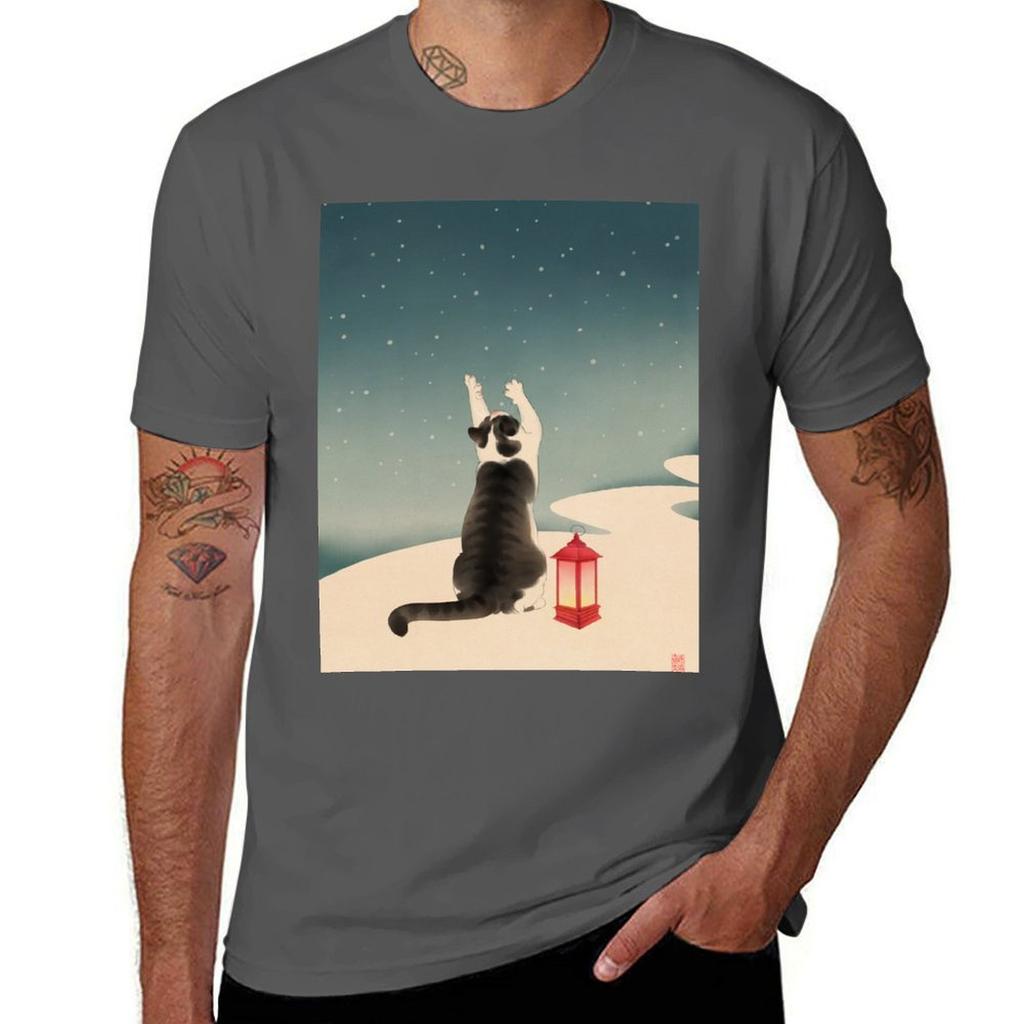 Cat Catching Snow T-Shirt t shirts for man pack cotton mens graphic t shirts T-Shirt