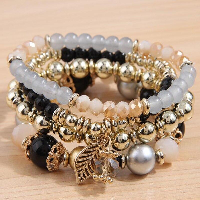 4 шт./компл. эластичные браслеты с кисточками в стиле бохо, эффектные браслеты из смолы с кристаллами и камнями ручной работы, браслеты с бусинами, модные вечерние ювелирные изделия