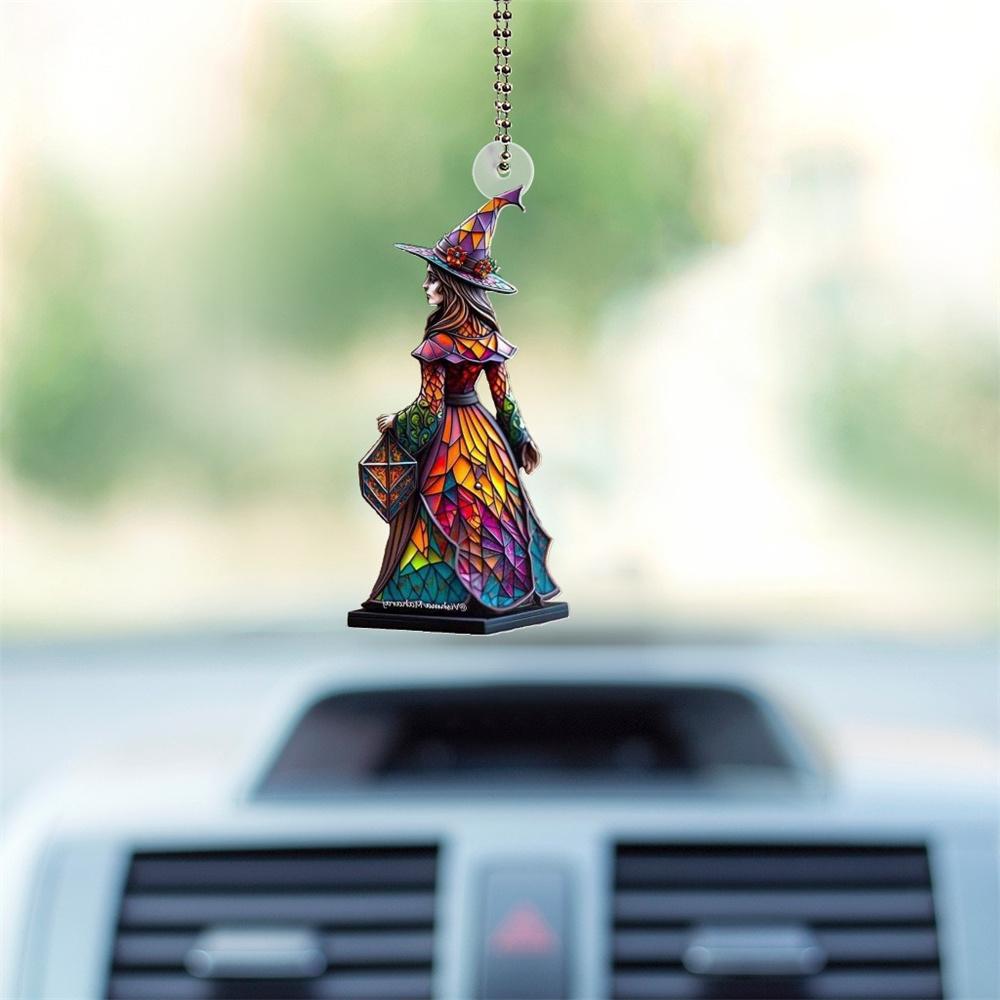 1Pc Halloween Witch Pendant For Car Decor Hangable Acrylic Pendant Car Decorative Witch Charm For Rearview Mirror Door Window Wholesale