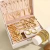 Elegant Vintage Jewelry Set for Women Gold Color Necklaces Earrings Irregular Rings Bead Bracelet Daily Wear Jewelry Gift No Box