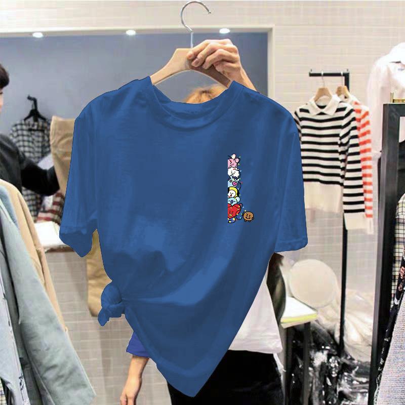 Cotton T Shirt for Women Korean Fashion Loose Teen Oversized Tops on Plus Sale Red Blue Aae