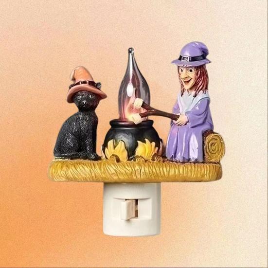 Halloween Night Light Spooky Ghost Campfire Pumpkin Boo Witch Black Cat Nightlight for Halloween Bedroom Living Room Decor