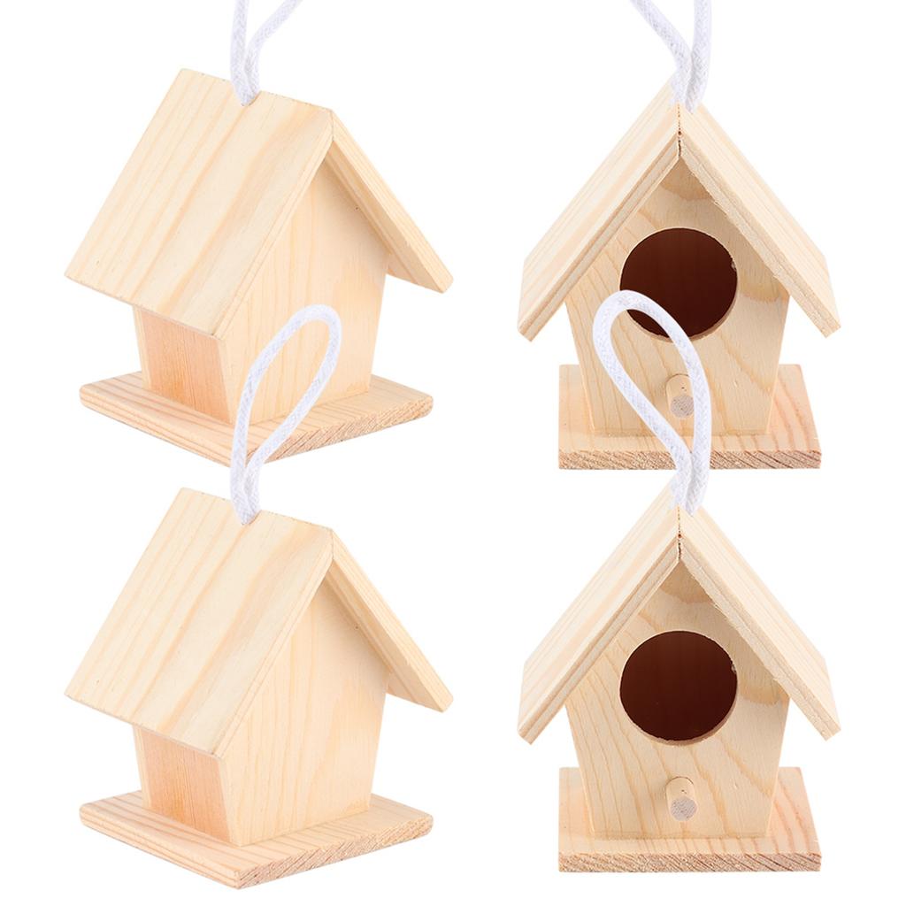 4Pcs Outdoor Wooden Bird House Hanging Bird Resting Nests Box Garden Decoration Ornament