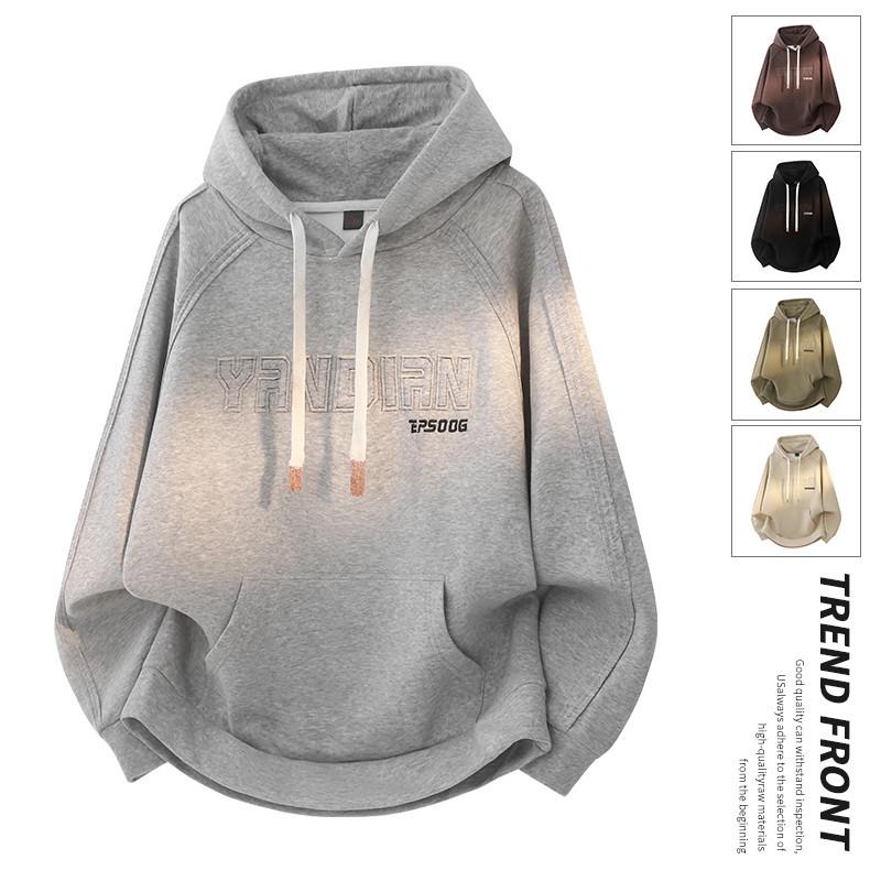 Men's 2026 Heavyweight Cotton Hoodie: Solid Color, Long Sleeve, Loose Fit for Spring/Autumn, Simple Casual High-End Feel
