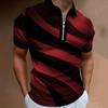 Casual Lapel T-shirt Young Men's Fashion Zipper T-shirt Short Sleeve T-shirt Men's 3D Diagonal Printing Print T Shirt