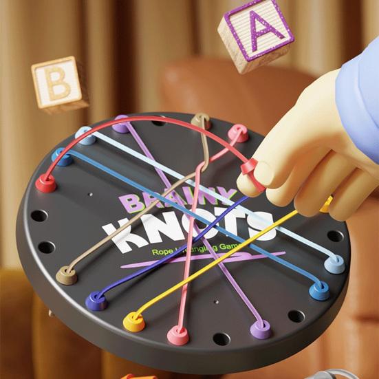 Kids Rope Untangling Game Logic Thinking Focus Training Rope Board Game Parent-children Interactive Educational Colorful Elastic Rope Unhitching Toy