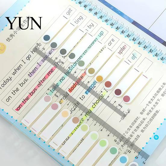 Book Annotation Tabs Index Sticker with Built-in Scale Ruler, Morandi Color Transparent Portable Ruler Set PET Page Markers, Compact Writable