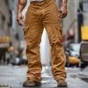Men's Brown Cargo Pants with Multiple Pockets, Thick Workwear Trousers, Durable Utility Pants for Outdoor and Casual Wear