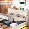 Adult Bed LED Upholstered 140x200cm with USB Charging Connection Double And Hydraulic Storage Skin-Friendly Linen Fabric Gray Children
