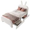 Soft Bed 90x200cm Rabbit Shape Velvet Fabric Children with Headboard 2 Drawers Ergonomic Design Strong Wood Slat Support Home Furniture Kids