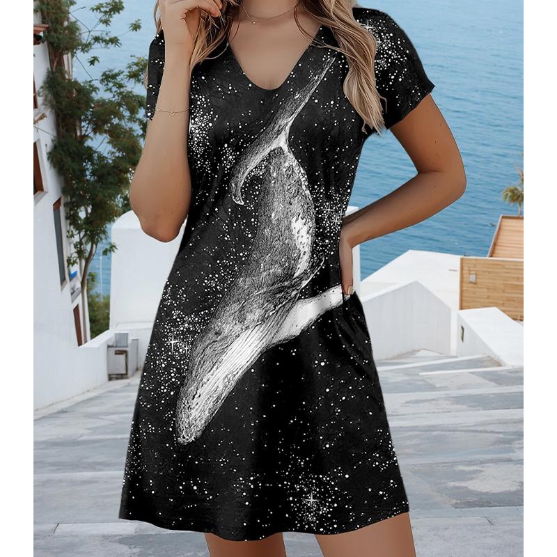 Summer Fashion Women's V Neck Short Sleeve Retro Style Printed Dress Sex Short Skirt Dresses