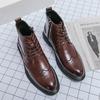 Мужские кожаные высокие ботинки в британском стиле на шнуровке, зимние деловые повседневные туфли, уличная мода, мужские мотоциклетные ботинки