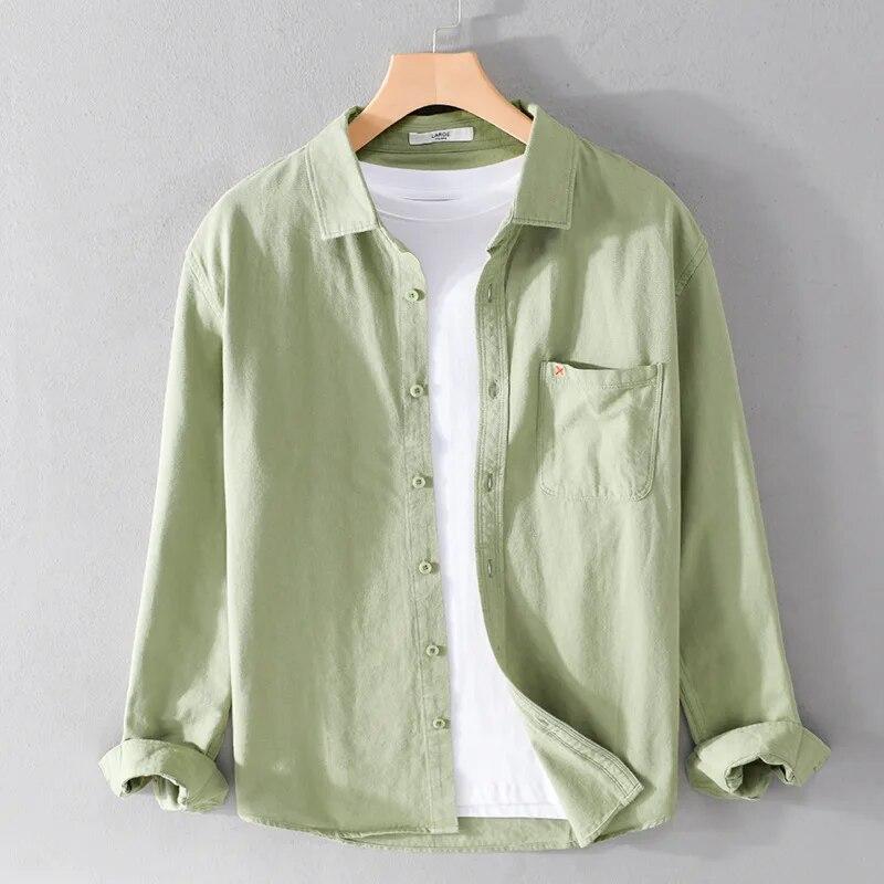 Мужская рубашка с длинным рукавом Simple Style 4XL, повседневные топы с воротником-лацканами из 100 хлопка, универсальная приталенная рубашка однотонного цвета