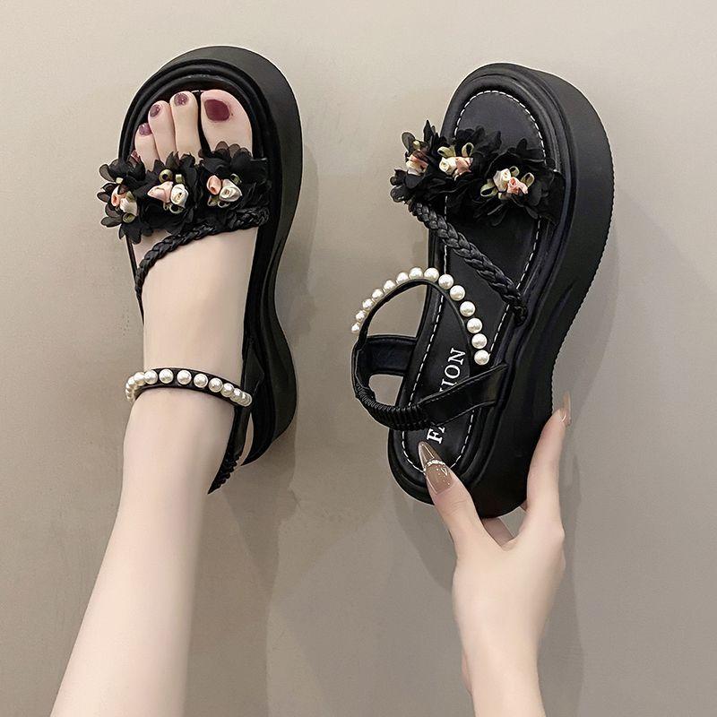 French Flower High Heels Beach Sandals 2025 Summer New Wear Fairy Style with Skirt Platform Sandals Female