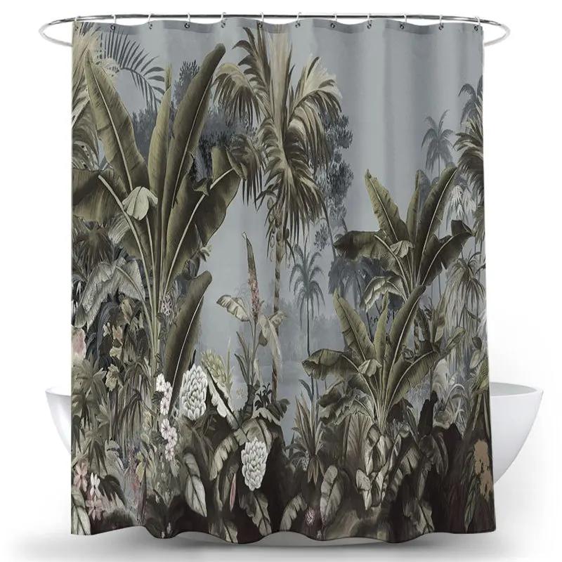 Занавеска для душа с тропическими растениями, зеленые листья, водонепроницаемая полиэстеровая занавеска для ванной комнаты, украшение для ванной в скандинавском стиле с крючком