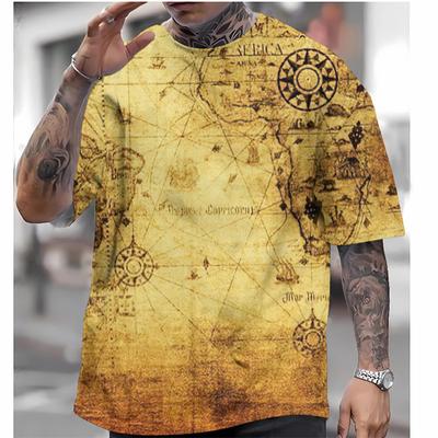 Винтажная морская графическая 3D футболка для мужской карты корабля 3D принтованные футболки летние повседневные футболки