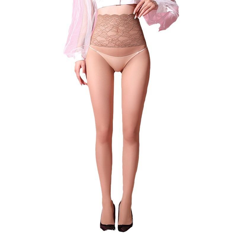 Women High Waisted Stockings Seamless 0.01 Ultra-Thin Transparent Pantyhose Sexy Lace Waist Smooth Velvet Deep Crotch Sockings