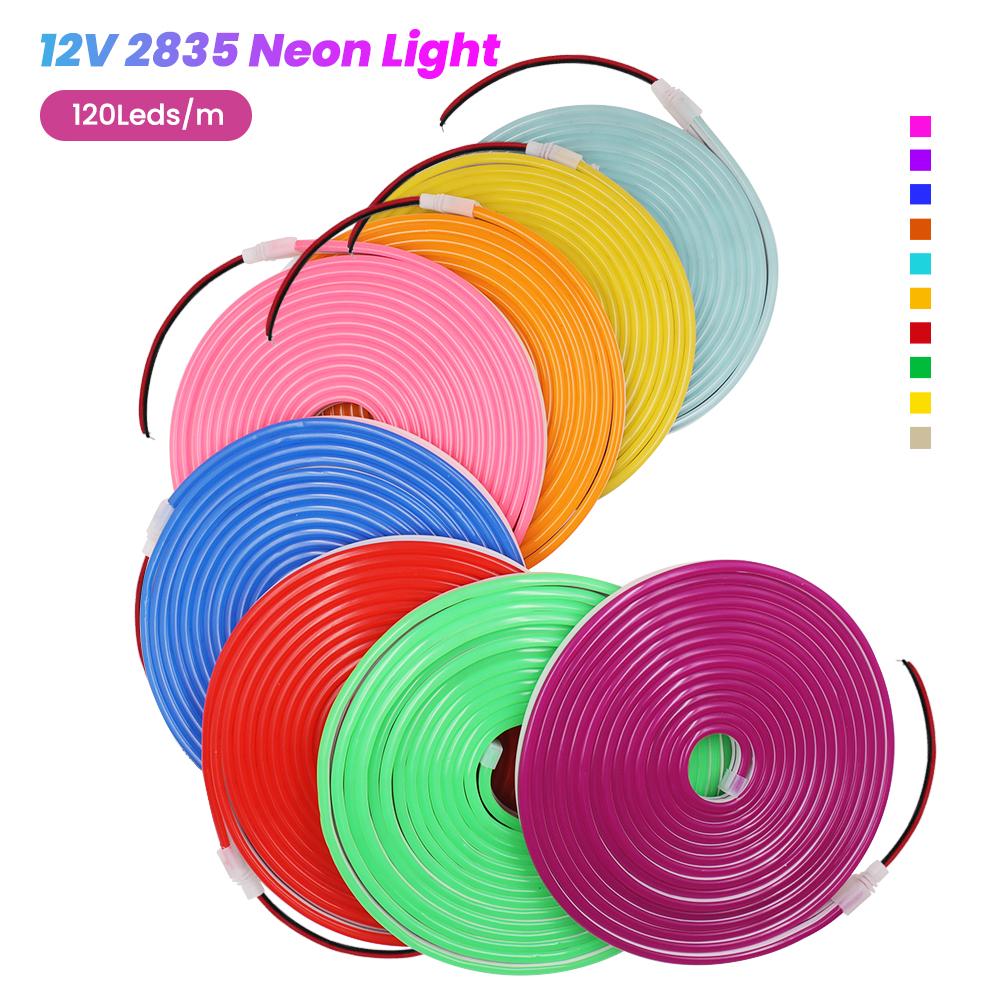 12V Flexible LED Neon Strip Light SMD2835 120 LEDs Per Meter IP67 Waterproof Outdoor Rope Lamp White Warm White Red Green