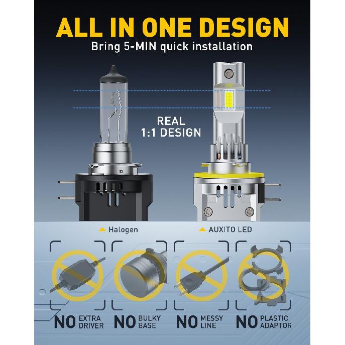 Светодиодные лампы AUXITO H11B, на 600% ярче, сверхъяркие, подключи и играй, долгий срок службы, без мерцания, 98% совместимость, 2 шт.