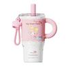 X&W Sanrio 580ml Kitty Thermal Mug Stainless Steel Straw Insulated Cup Ice Tumbler Portable Sport Water Bottle Office Coffee Cup