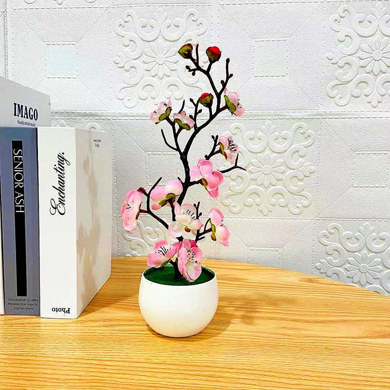 1pc Chinese Style Simulation Wintersweet With Flower Pot, Suitable For Living Room, Cabinet, Table Decoration