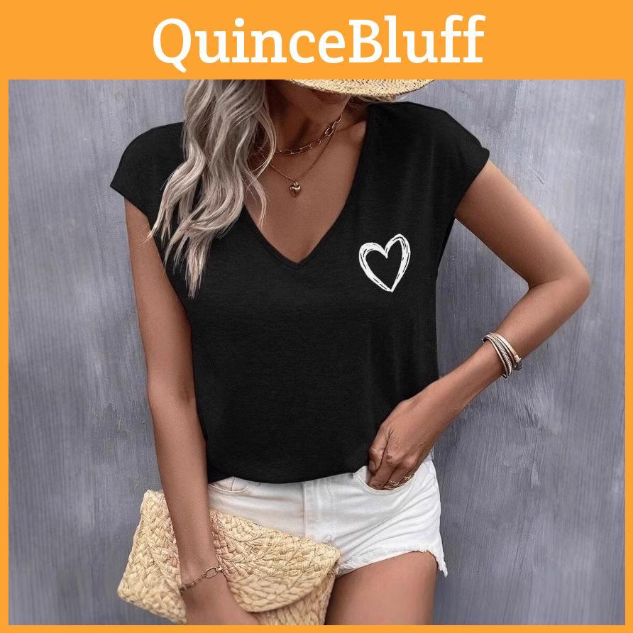 Summer Love Printed Vneck 3d Top Fashionable Casual Short Sleeved Womens Tshirts