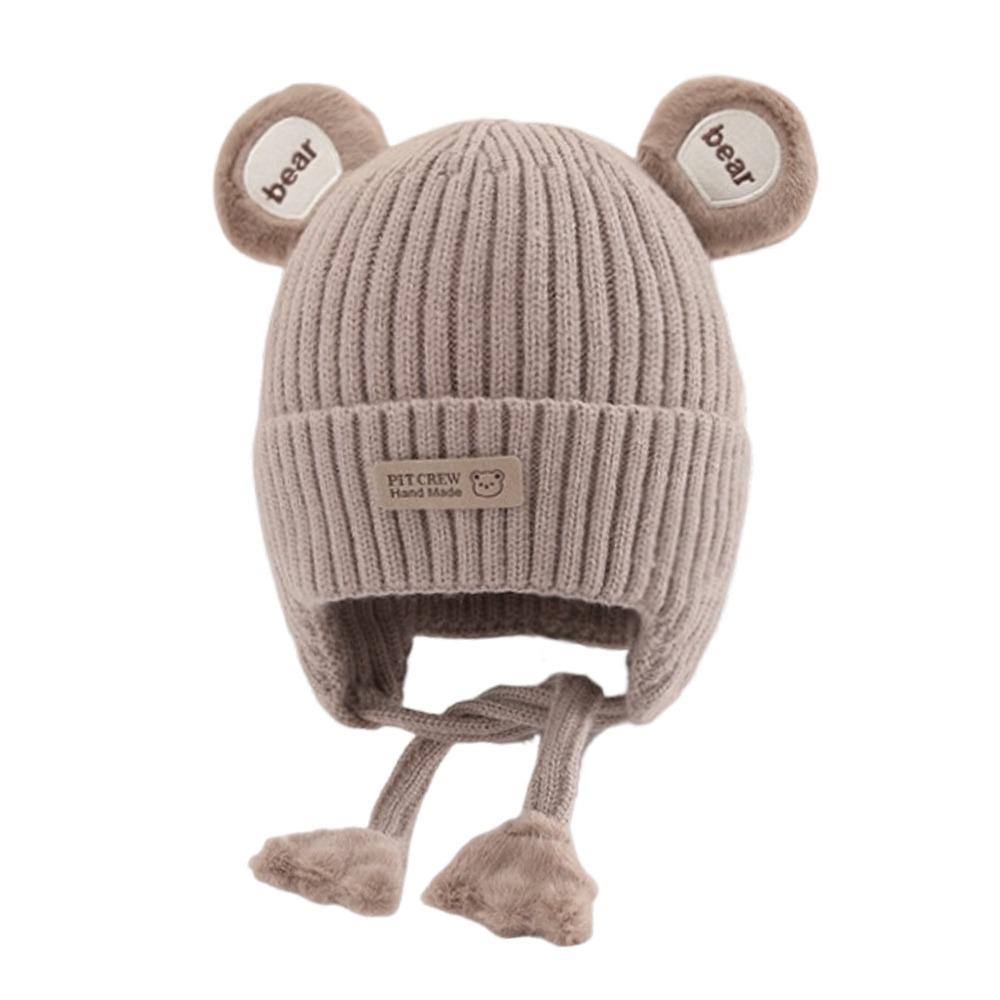 Милый дизайн с мишкой Шапка-бини для малышей Хлопковая подкладка Зимняя теплая вязаная шапка для младенцев Одежда для малышей