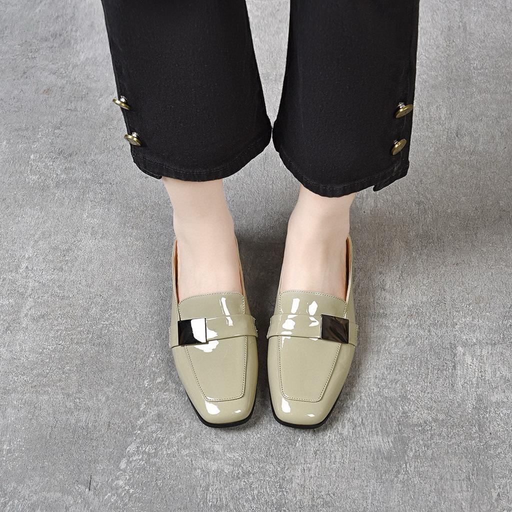 Slippers Women's Outer Wear 2025 Summer Two Heights Square Buckle Cow Patent Leather Low Heel Bag Head Half Drag Square Head Women's Cool Slippers