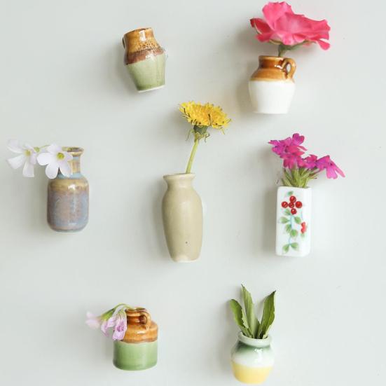 1/2 шт. Мини-керамическая ваза Магнит на холодильник Дом Офис Кухня Шкаф Холодильник 3D Миниатюрная ваза для цветов Горшок Магнитное украшение Орнамент