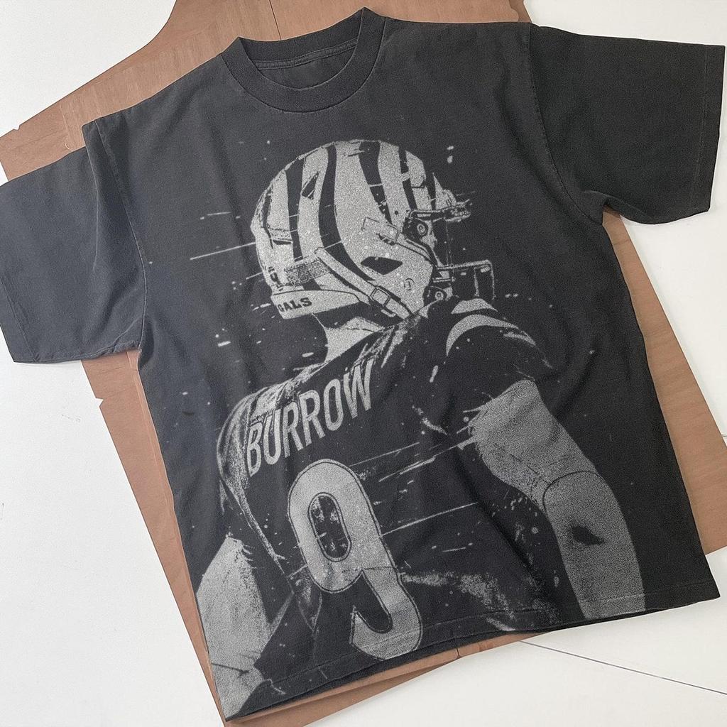 Joe Burrow Bleached T-Shirt: Handmade Cincinnati Football Faded Black Cotton Tee
