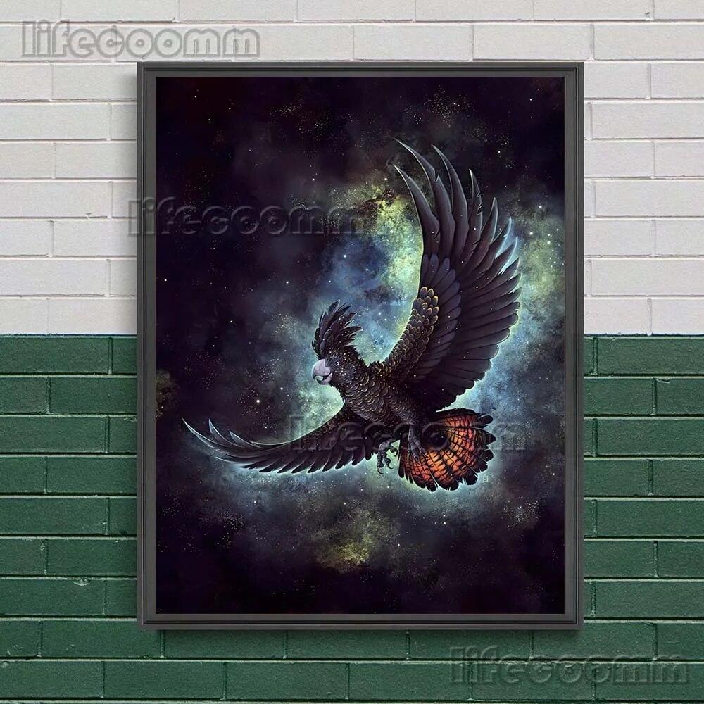 Животное прогулки среди звезд Сюрреалистический загадочный художественный принт Лиса, Тигр, Лев, Феникс Абстрактная настенная живопись Печать на холсте Домашний декор без рамки