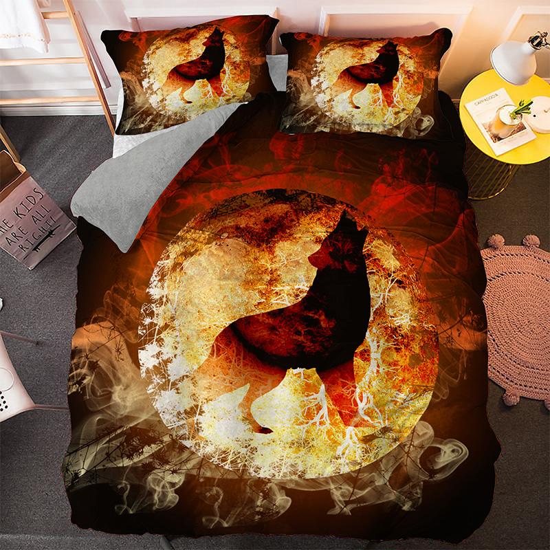 Wolf Duvet Cover Set Customized Fashion Wild Animals Moon Printed Bedding Set King Polyester Comforter Cover for Kids Boys Teen