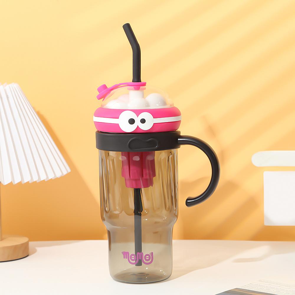 Water bottle summer dopamine large capacity plastic cup cute big eye boy high value straw cup with handle anti-drop ice cup