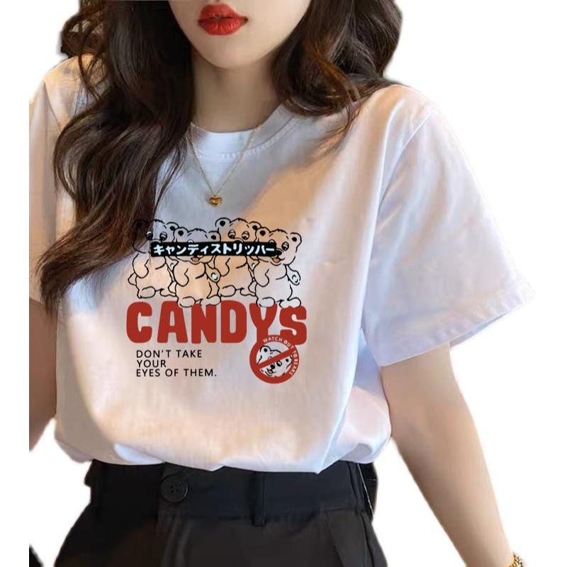 Women's Short-Sleeved T-shirt Loose Printed Hong Kong Style Simple Top