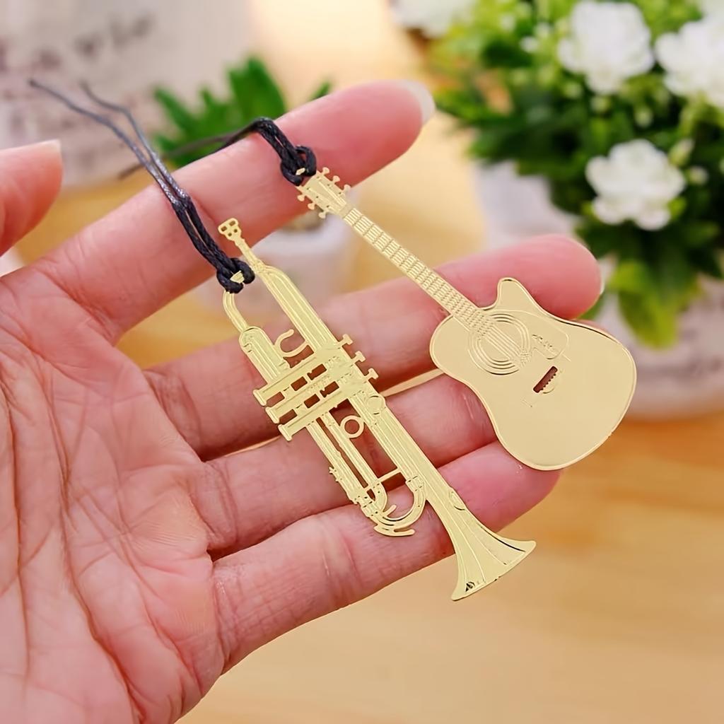 1pc Creative Musical Instrument Bookmark Piano, Guitar, Organ, Harp, Violin, Trumpet Metal Bookmarks with Beautiful Tassels