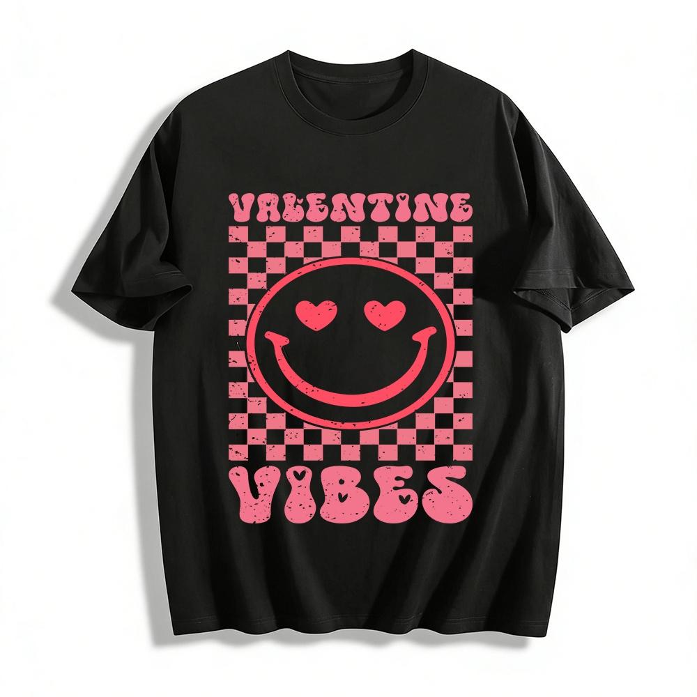 Валентинка Глаза-сердечки Смайлик Шахматная доска Графическая футболка Футболка из чистого хлопка