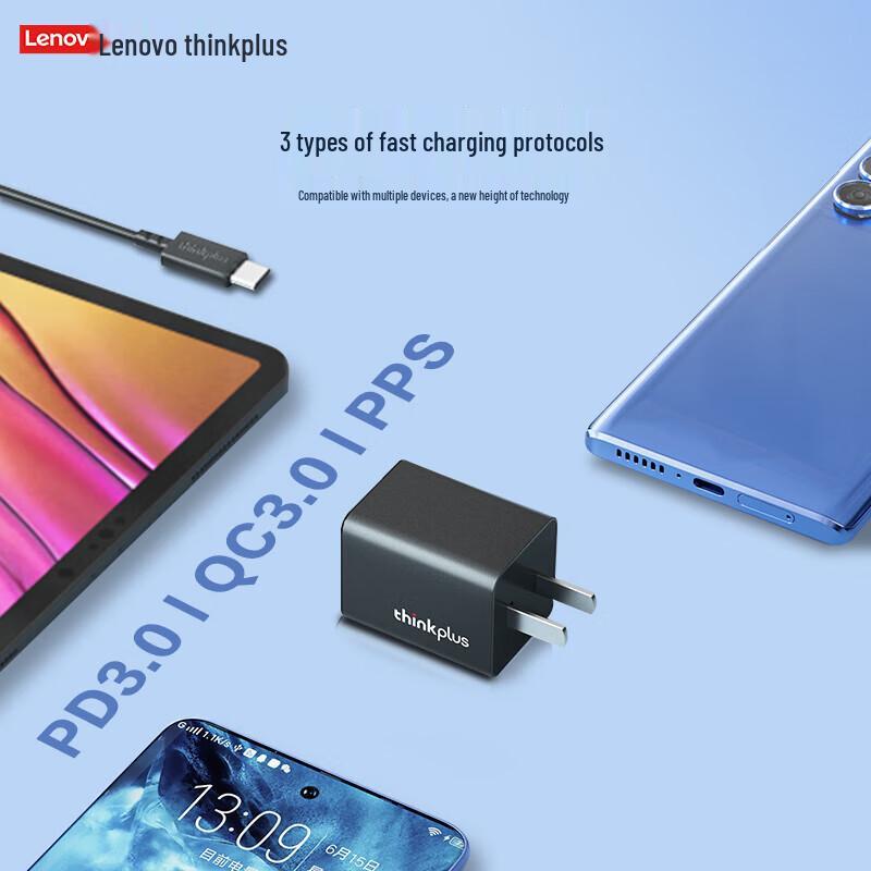 Lenovo Thinkplus GaN USB-C Нано Мини Адаптер 65 Вт