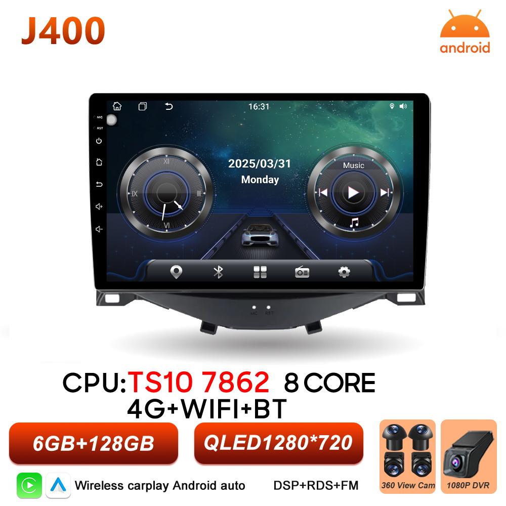 Автомобильная магнитола Android 16 для Toyota Aygo, Peugeot 108, Citroen C1 2014-2020, Беспроводной Carplay, Мультимедийная автомагнитола, BT, Навигация