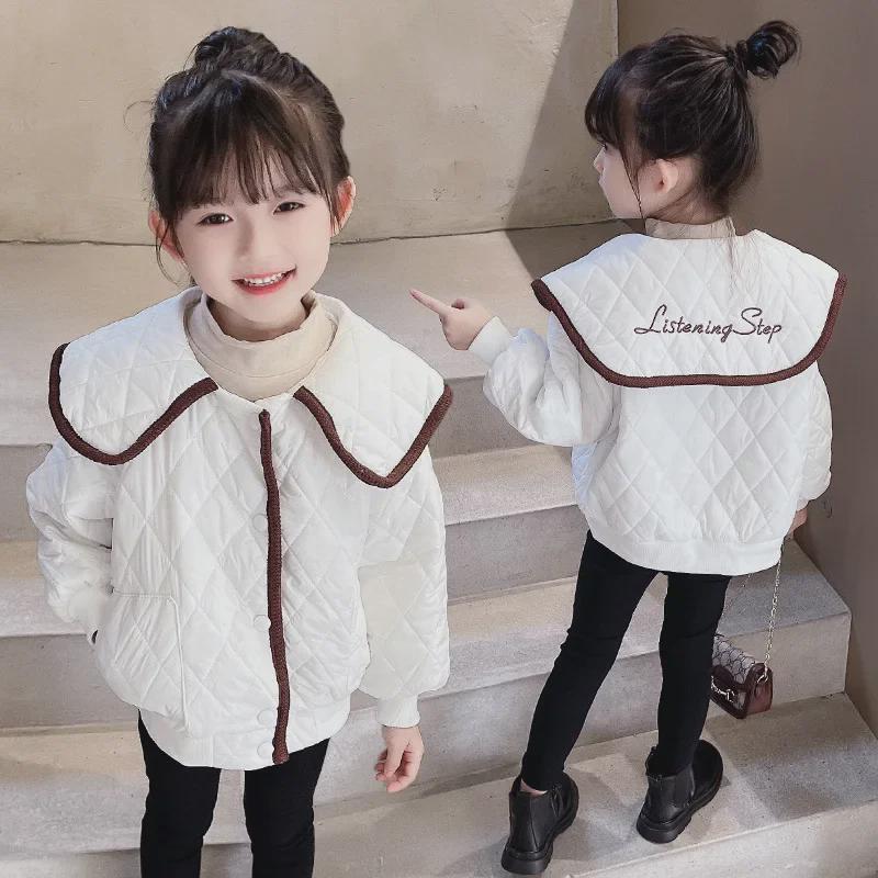 2024 Girls' Stylish Quilted Jacket: Versatile, Lightweight Autumn/Winter Cotton Coat