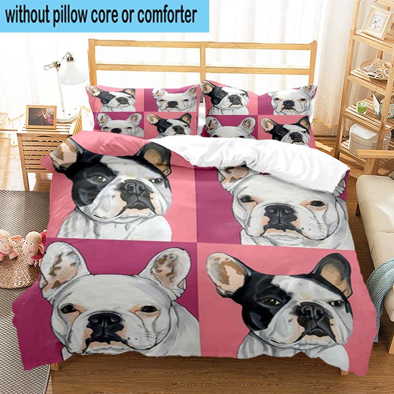 French Bulldog 3pcs Bedding,Including 1pc Duvet Cover And 2pcs Pillowcases Perfect for Christmas,Ideal for Bedroom, Dormitory