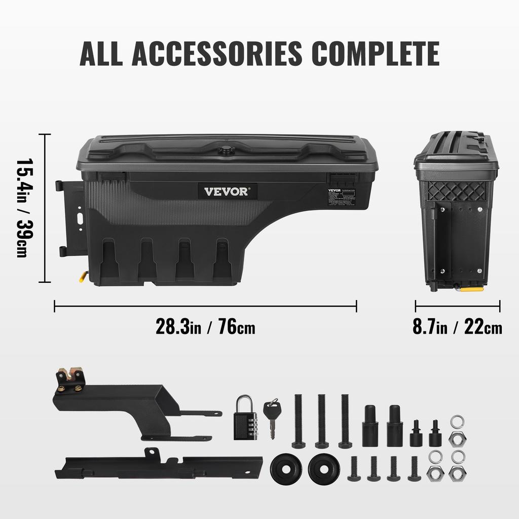 VEVOR Truck Bed Storage Box, Lockable with Password Padlock, 6.6 Gal/25 L ABS Wheel Well Tool Box, Waterproof and Durable