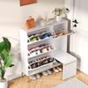 Shoe Cabinet with Shoe Changing Bench, Narrow Shoe Tipper with Open Storage Space for Hallways and Bedrooms, 105L X 25W X 115.5H Cm, White