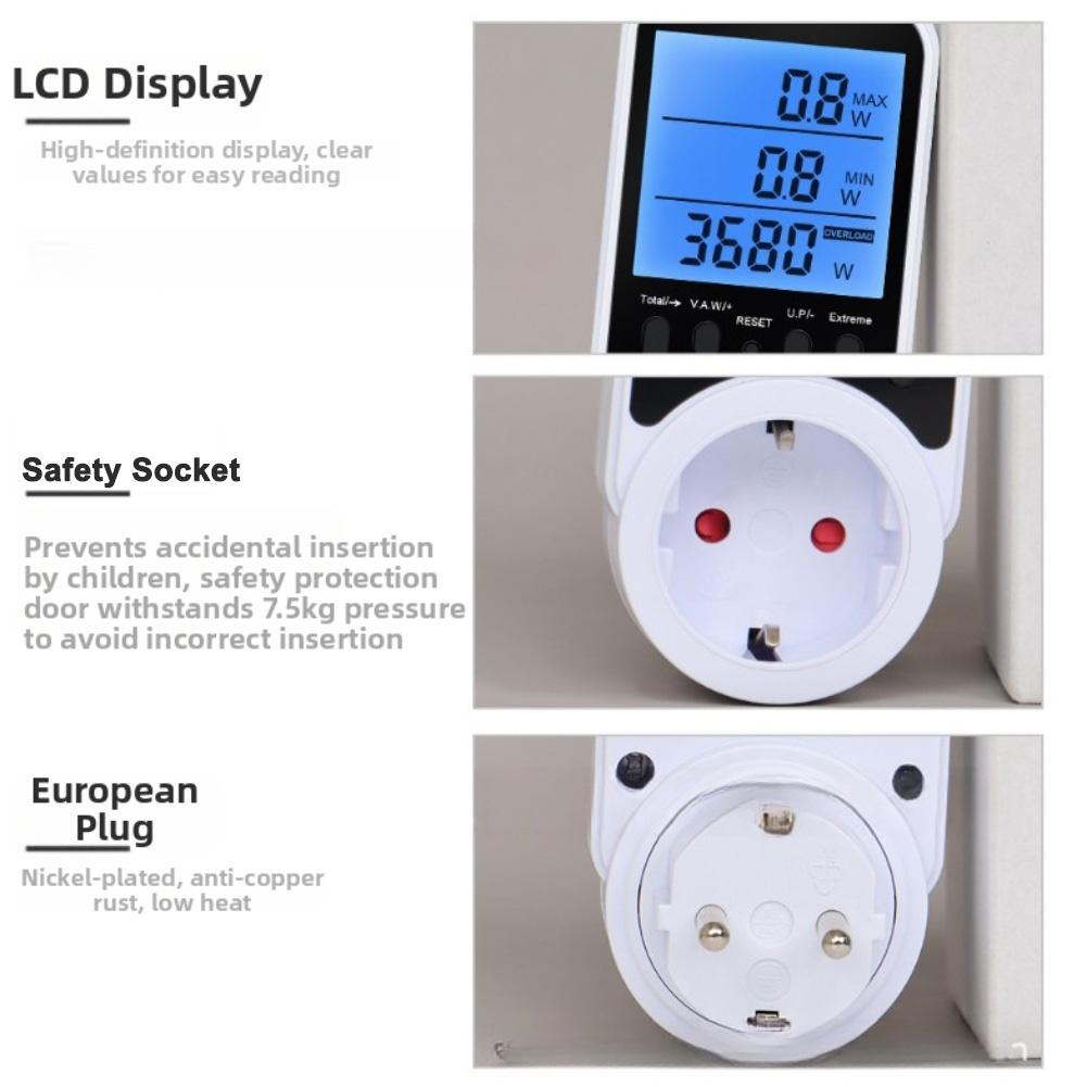 Power Measurement Socket with Backlit Screen Current Voltage and Timing Controller Suitable for Home and Office 16A 3680W