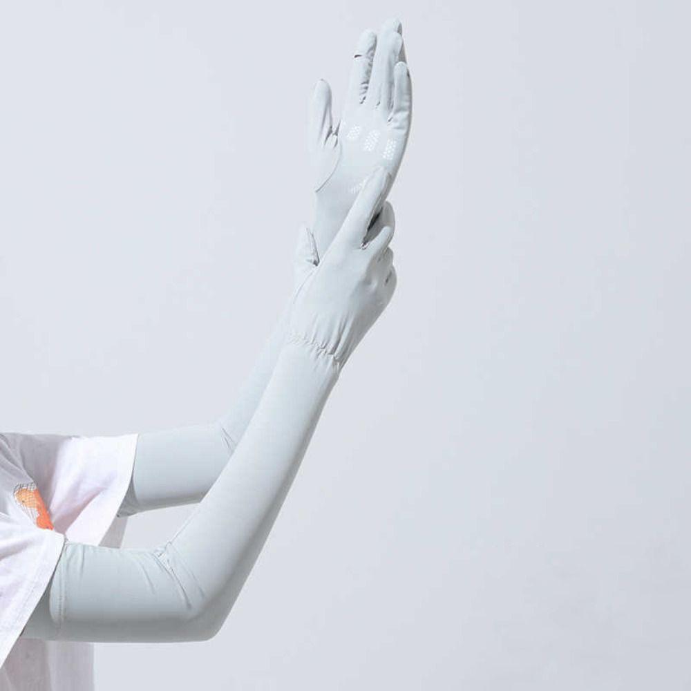Solid Color Long Ice Silk Sleeves Elastic Cycling Gloves Sun Protection Sunscreen Arm Covers Women