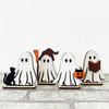 Cute Wooden Ghost Signs Halloween Indoor Tiered Tray Decor Ghost Theme Tabletop Centerpiece for Party Home Kitchen Shelf Decor