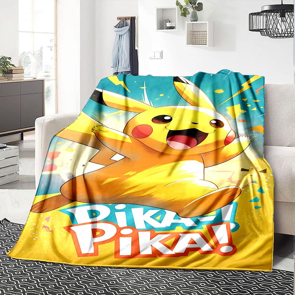 Pikachu Energy Burst Flannel Blanket Super Soft Warm Cozy Blanket For Sofa Bed Office Travel Allseason Home Decor Gift