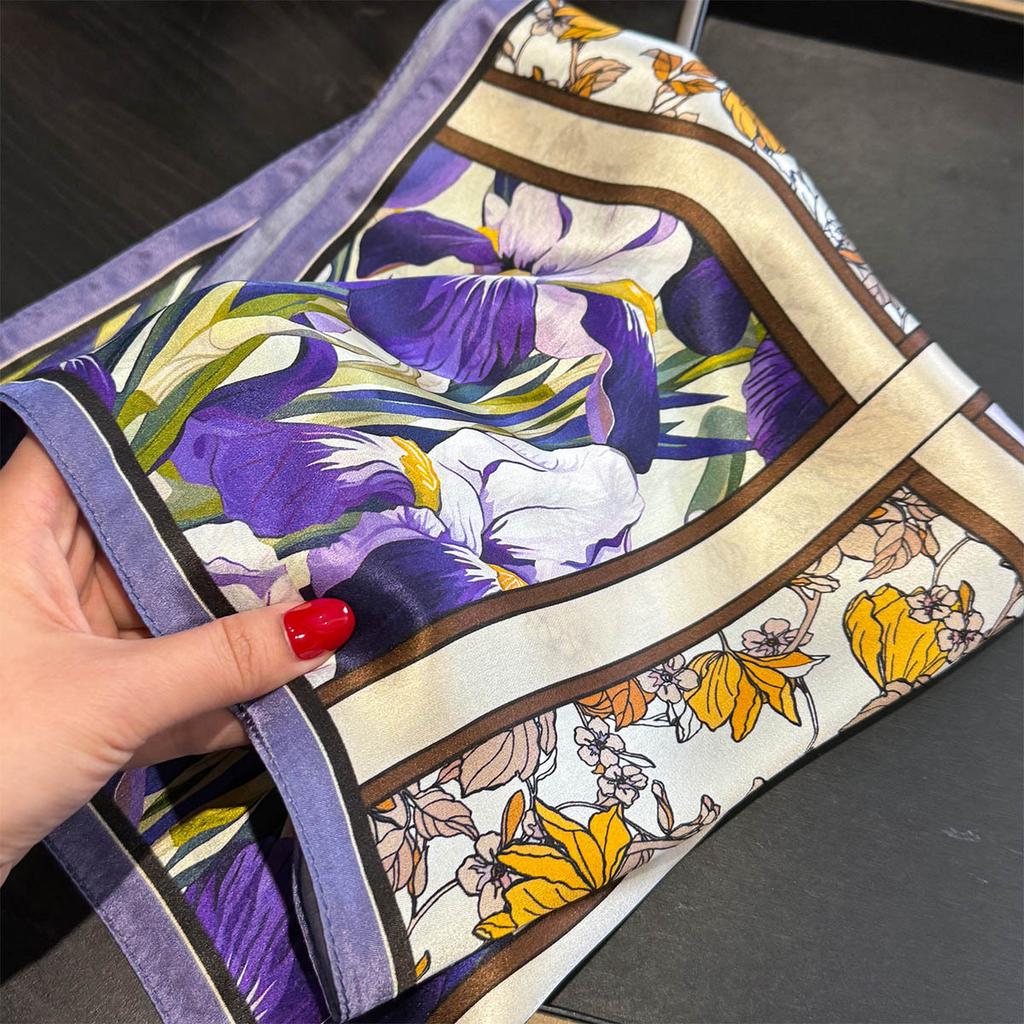 100% Foulard Carre En Soie Naturelle Pour Femmes  Imprimer Cheveux Hijab Foulard Femme Printemps Foulard Chale Enveloppes