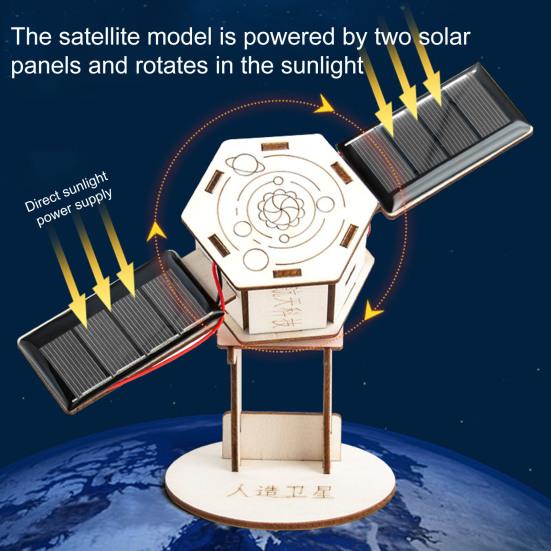 1 Set DIY Solar Artificial Satellite Model Kit Educational Handmade Wooden Puzzle Satellite